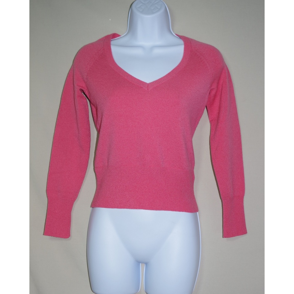 Banana Republic XS Pink Fine Italian Merino Wool V-Neck Sweater Stretch Raglan